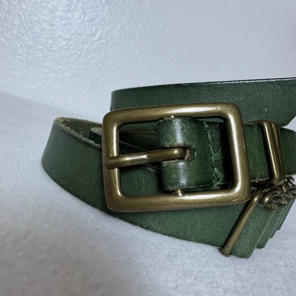 Y2K Gap Green Leather Belt Womens Small Gold Tone Buckle Utility Grunge Punk
